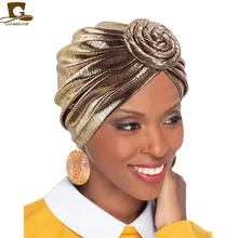 

Metallic flower Turban Shiny Hijab Head Wrap For Women Stretch Hijab Cap Muslim Headscarf Bonnet Hat Ladies Headband Turbans