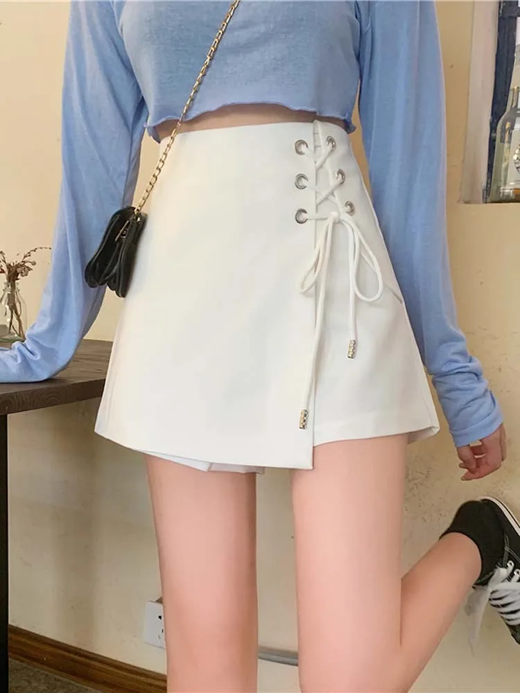 

2021 new female Korean style strappy white skirt high waist A-line slim shorts skirt