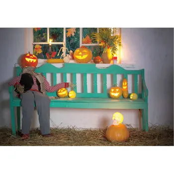 

Halloween Decor Backdrop Pumpkin Dummy Sitting on a Chair Background Photography Family Holiday Party Decor Photo Booth Props