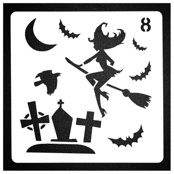 

8 Pieces Plastic Halloween Themes Stencils Scale Template Set, Old Castle,Pumpki M0XB
