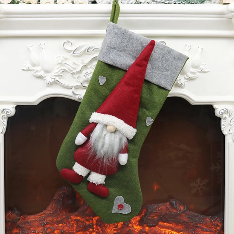 Christmas Stocking Santa Claus Candy Gift Bag Xmas Tree Hanging Decor - Цвет: Green