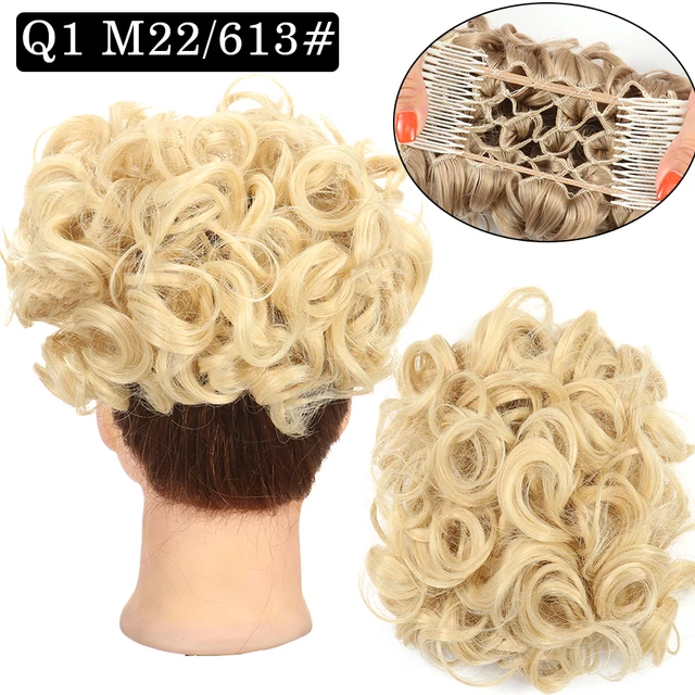 Synthetic Curly Elastic Band Chignon Plastic Comb Clips in Hair Extension Hair Bun Updo Cover Hairpieces Hair Accessories Q1 M22-613