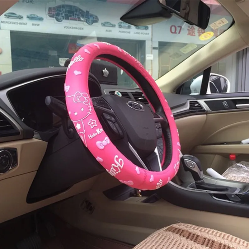 Автомобильный чехол hello kitty из натурального каучука, дышащий руль 38 см, автомобильные аксессуары hello kitty - Название цвета: rose