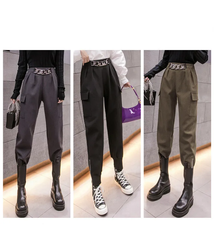 

Korean Style 2020 Autumn Winter High Waist Women Cargo Pants Streetwear Woman Cotton Trousers Casual Sport Harme Pants Joggers