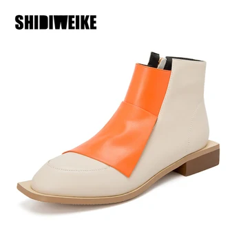 

2020 new Women ankle Boots Genuine Leather Mixed Colors plus size women shoes Europe America round toe chunky heel Chelsea boots