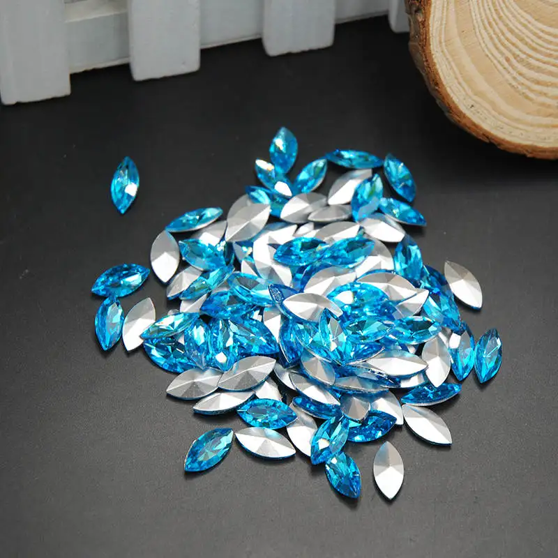 Aquamarine Стразы с заостренным дном в стеклянном кристалле marquise на клею для поделок своими руками, одежда для рукоделия, блестящий кристалл, конский глаз, камни - Цвет: Aquamarine