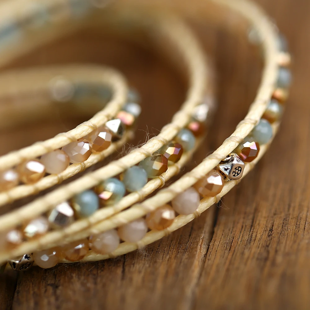 Boho Винтажный Регулируемый многослойный браслет браслеты для женщин Зеленые Бусины Кристалл Плетеный Веревка Ювелирные изделия с бриллиантами