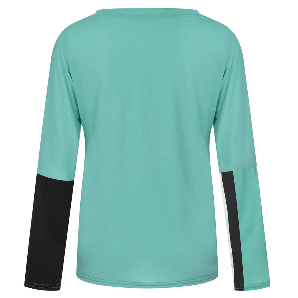 JAYCOSIN Fashion Blouse Casual Loose Round Neck Long Sleeve Color Matching Shirts Blouses Embroidery Casual Women Full Shirt 722