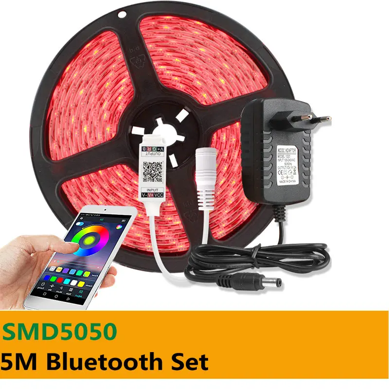 5050 Bluetooth Set Bluetooth 2835 SMD 5050 RGB Светодиодные ленты, 12 В, 5 м, проводкигибкий неоновые Диодная Лента светодиодная лента световой полосы Подсветка лампа смартфон Управление - Испускаемый цвет: 5050 Bluetooth Set