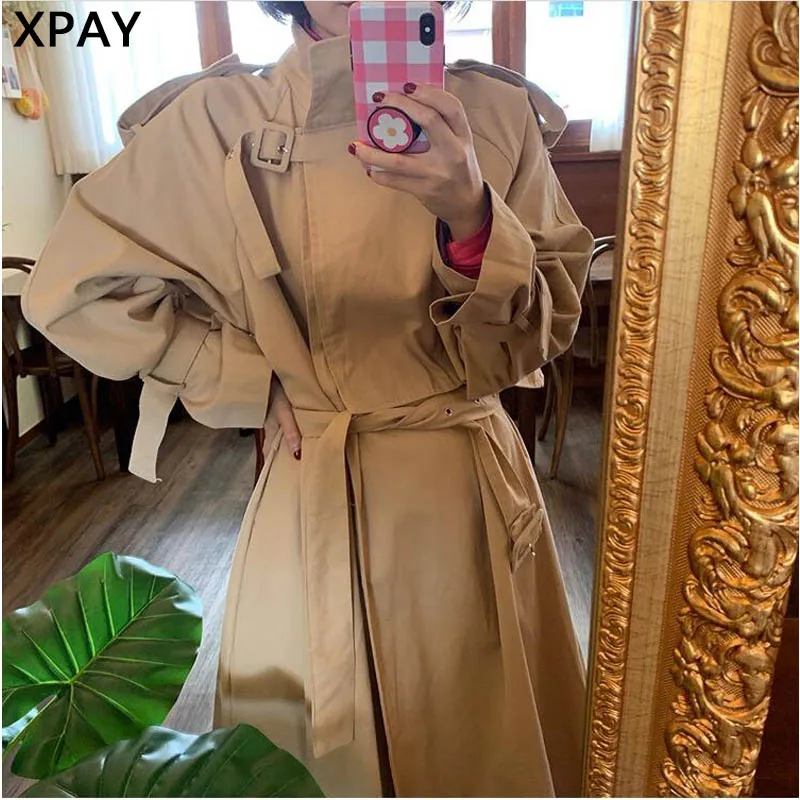 

Elegant Women Long Windbreaker Plus Size French Style Clothing 2020 Spring Autumn New Single-Breasted Belted Trench Coat Female