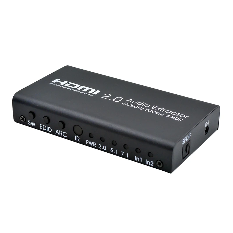 HDMI2.0 аудио экстрактор сплиттер 2in 1out 4K@ 60Hz YUV 4:4:4 HDR для HDTV dvd-плеер, Blu-Ray плеер, сетевой плеер, телеприставка