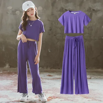 

Teenage Children Clothing Set Girls Costume Summer T Shirt Wide Leg Pants Kids Sport Suit for Girls Clothes Set Kids Tracksuit