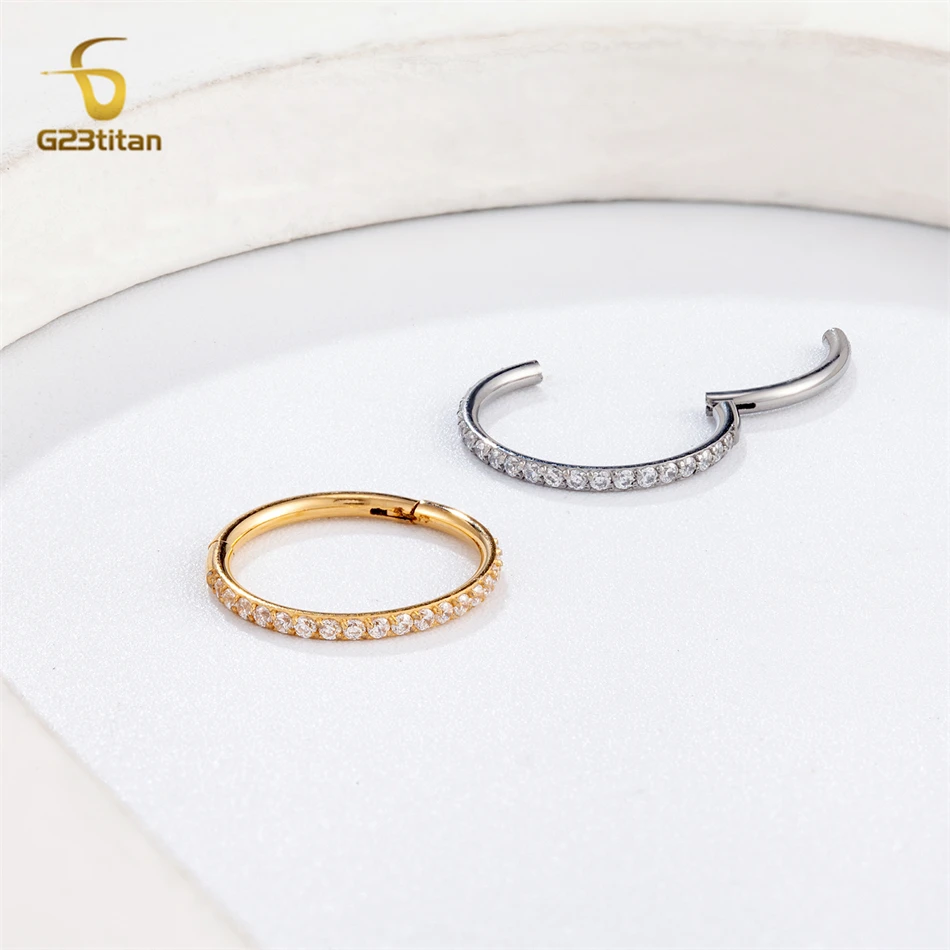 F136 Titanium Clear CZ Cartilage Earring Hypoallergenic 6-14mm Hoop Ear Nose Septum Piercing Rings Conch Daith Helix Tragus Stud