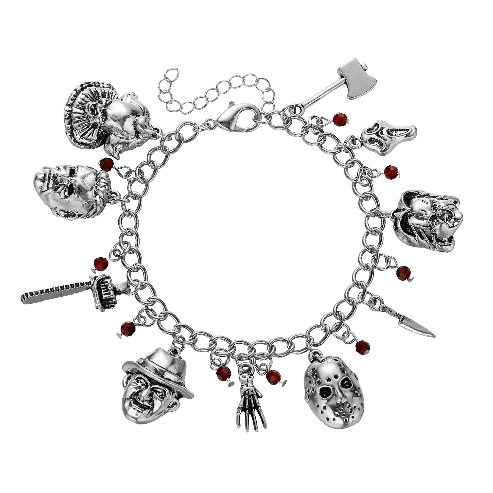 

10 pcs IT Pennywise Horror Movie Charm Bracelet Chucky mask Friday the 13th Jason Saw Freddy Krueger Screaming Ghost Bracelets