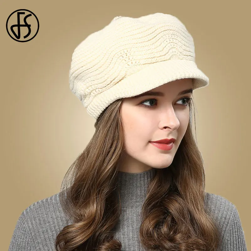 FS теплые зимние шапки для женщин Skullies Beanies Hand Made Hat Новая Осенняя женская вязаная шапка Фиолетовый Черный Красный Sombrero Mujer