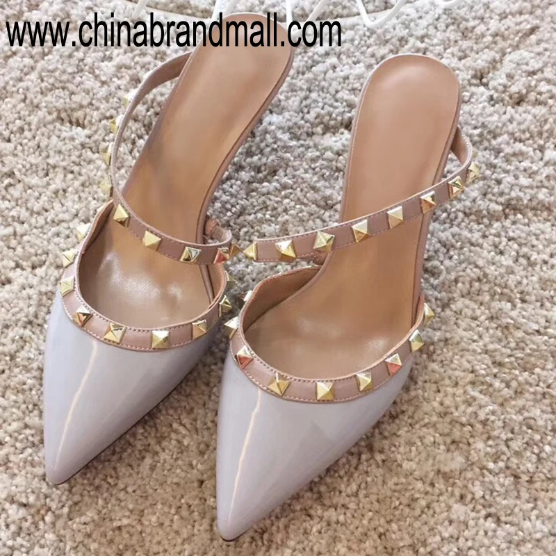 

Thin High Heel Slippers For Women 2019 High Quality Pointed Toe Elegant Slippers With Rivet Slippers