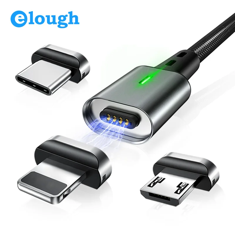Elough led micro usb кабель для xiaomi redmi note 5 pro магнитное зарядное устройство телефона iphone