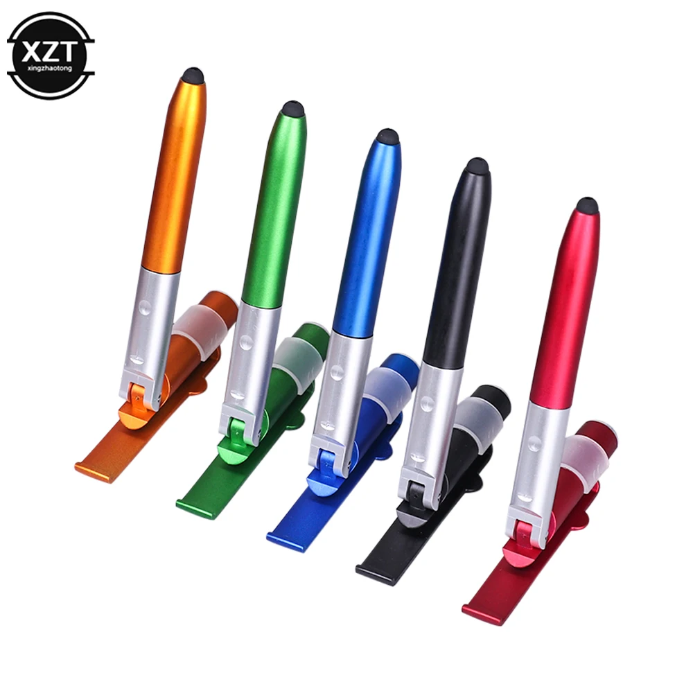 Multi-function 4-in-1 Foldable Ballpoint Pen Capacitive Stylus Flashlight Support for Tablet Cellphone Mobile Phone Holder