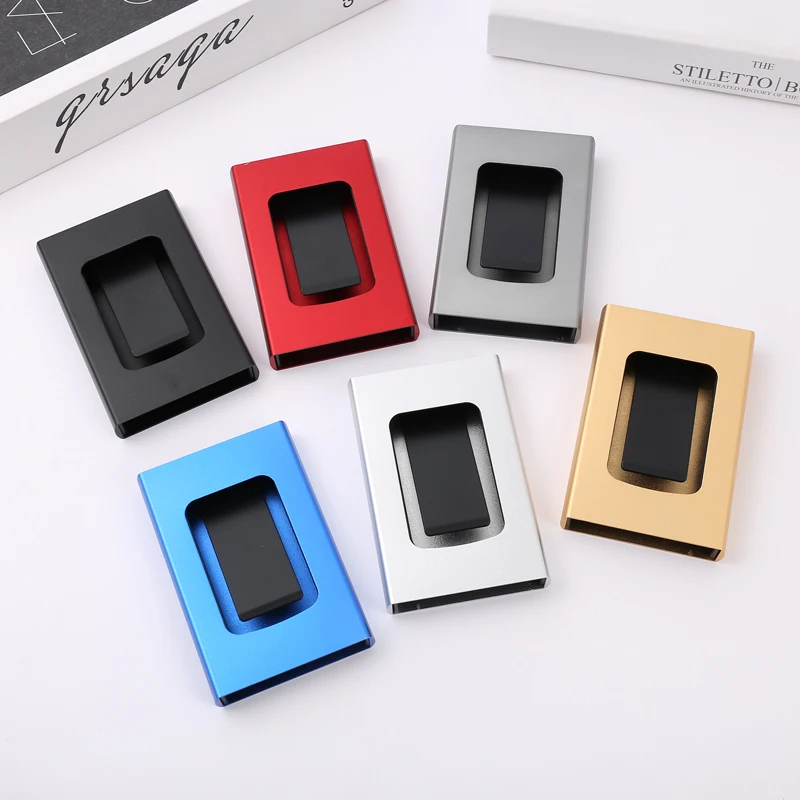Credential Holder Smart Aluminium Credit Card Holder With Elasticity Pouch Male RFID Minimalist Wallet Bank Card Case