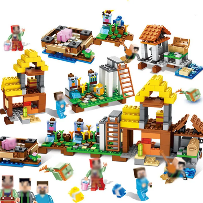 

New 4 In 1 My World Minecrafted Village DIY Model Building Blocks Kit Toys Children Education Assemble Bricks Gifts legoings
