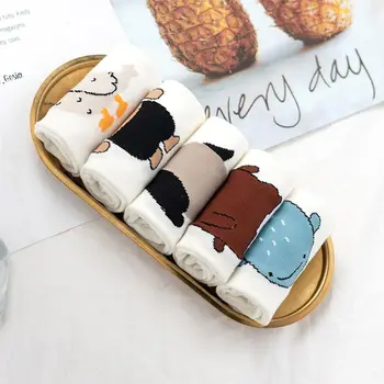 

5 Pair Women Men Short Cotton Socks Cartoon Whale Penguin Bear Couple Ankle Sock