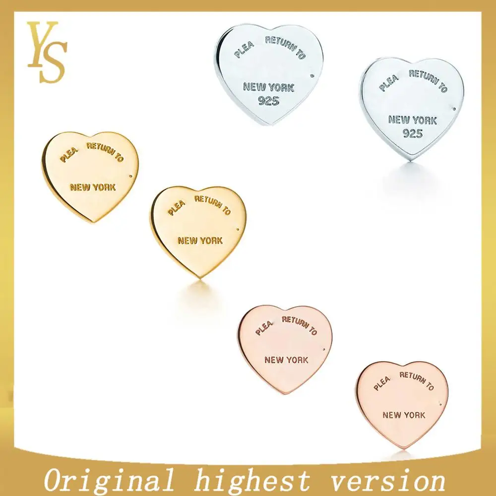 

YS earrings 100% sterling silver highest version original Tif heart-shaped earrings trend fashion