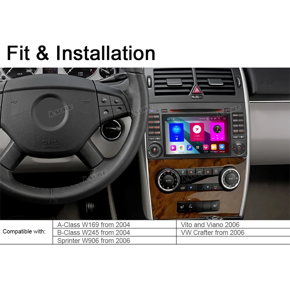 Sale A-Sure 2 Din 8 Core 4G Android 9.0 Auto Radio GPS DVD Player Navigation For Mercedes-Benz A/B Sprinter Vito Viano VW Crafte 4