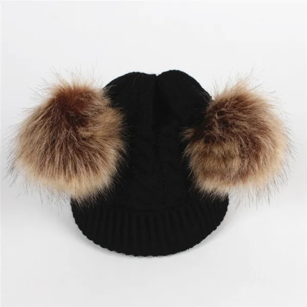 hat 2 шт./компл. модные носочки для новорожденных Шапки вязаный теплый Pom круглый машина Кепки защищает шапка с ушками для малышей Зимние Кепки s+ наборы с шарфом - Цвет: hat
