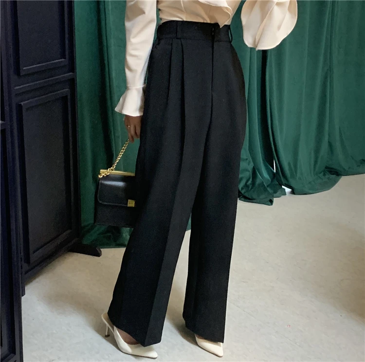 Женские брюки с высокой талией, повседневные свободные широкие брюки для женщин, осень, корейские модные элегантные брюки для женщин