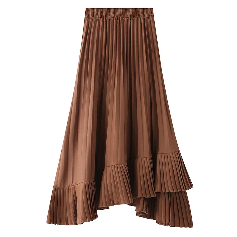 

Mermaid A-Line Pleated Skirt Women Autumn Irregular Solid Colour Empire Ankle-Length Casual Elegant Skirts