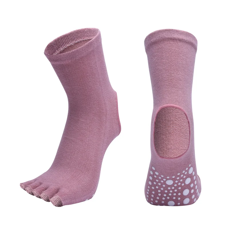 Лидер продаж, женские нескользящие носки для йоги, для фитнеса, для пилатеса, спортивные пальцы, зимние носки, носки для спортзала, яркие носки, эластичные хлопковые носки - Цвет: C-Pink