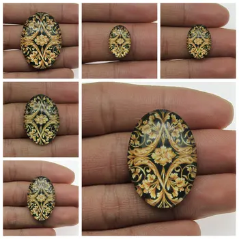 

Wholesale Jewelry Lots Pattern Oval Flat Back Glass Blank Cabochon Cameo Beads Spacers For Jewelry Craft Supplies 8 Pieces