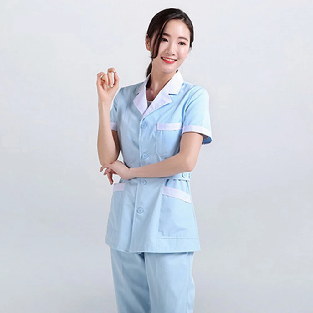 Nursing Uniforms Long Robe Hospital Medical Clothing Solid Color for Women Summer and Winter Cotton Soft Fabric Nurse coat +pant