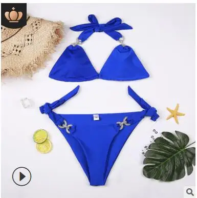 blue Bkning, Алмазное бикини, пуш-ап, купальник, мягкий, купальник для женщин,, купальный костюм, Rheinstone, бикини, Maillot De Bain Femme, бикини - Цвет: blue