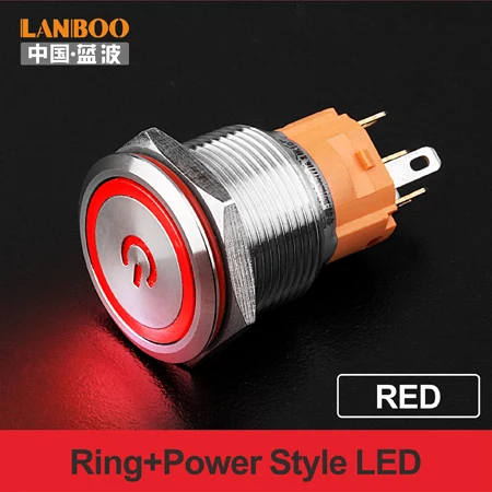 Red LED Power LANBOO 19 мм плоский символ Led освещенный мгновенный или самоблокирующийся металлический кнопочный переключатель с IP65 - Цвет: Red LED Power