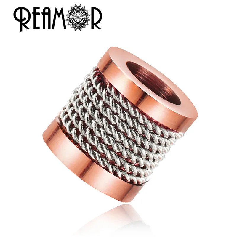 Rose Gold REAMOR полированные Позолоченные проволочные бусины из нержавеющей стали 6/8 мм бусины с большим отверстием для изготовления кожаных браслетов - Цвет: Rose Gold