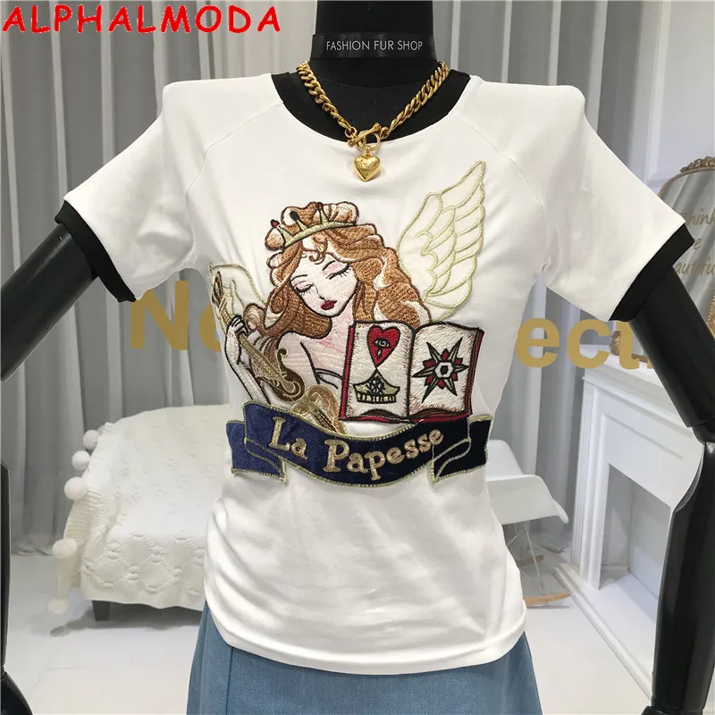 Женская футболка с вышивкой ALPHALMODA модные футболки в европейском стиле для лета