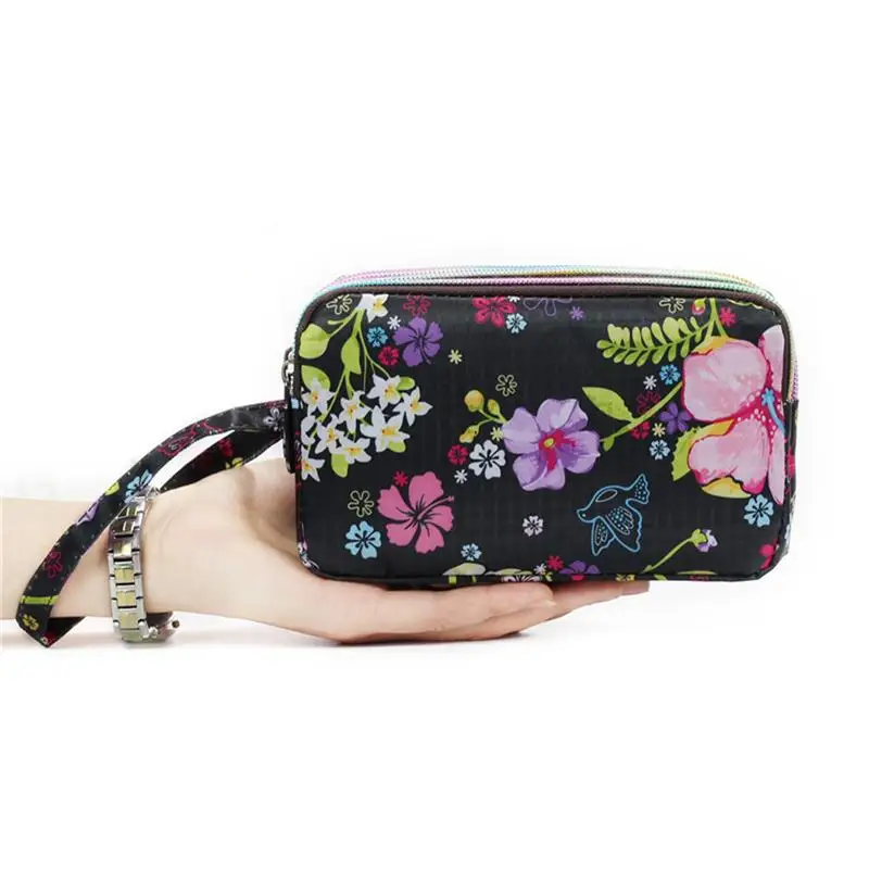 9 Women's Vintage Print Floral Canvas Zipper Wallet 3-Layer Long Clutch Purse with Wrist Strap Fits 6'' Cell Phone - Цвет: 9