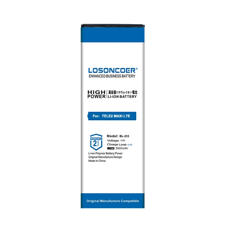 0 цикл LOSONCOER 3500 мАч Сменный аккумулятор для телефона TELE2 MAXI LTE bl-233 BL233 BL 233 батареи для мобильных телефонов