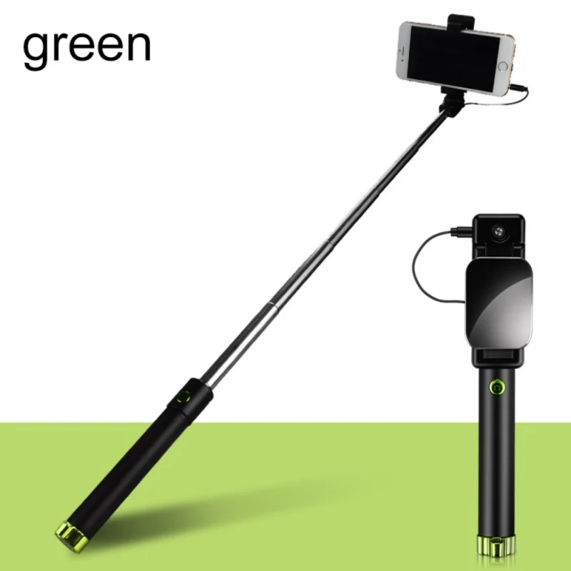 Выдвижной складной провод затвора селфи палка монопод для Apple iPhone samsung LG - Color: Green