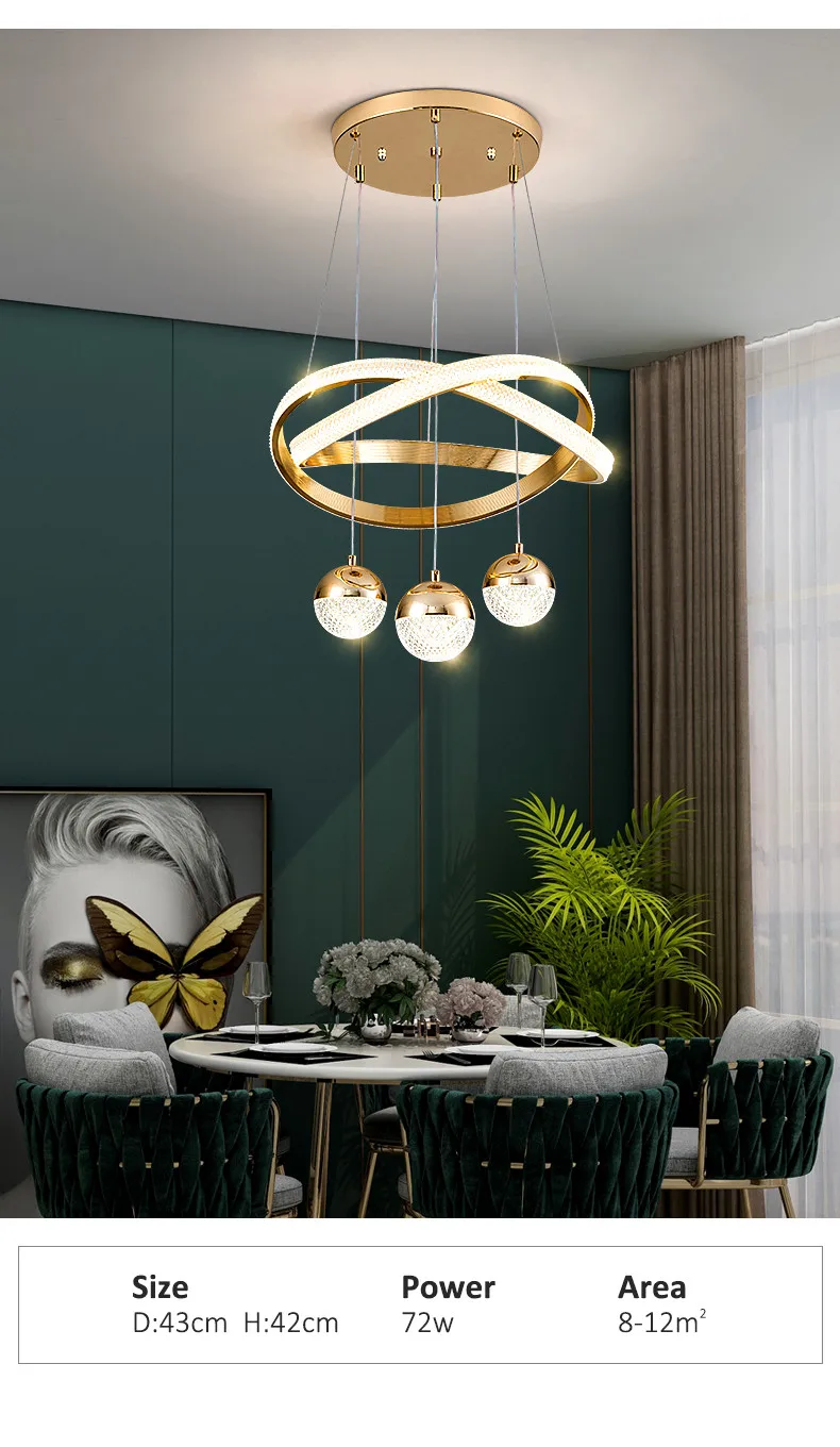 Light luxury dining room chandelier designer modern minimalist art three-head Nordic bedroom round table dining room lamp hanging lights for kitchen