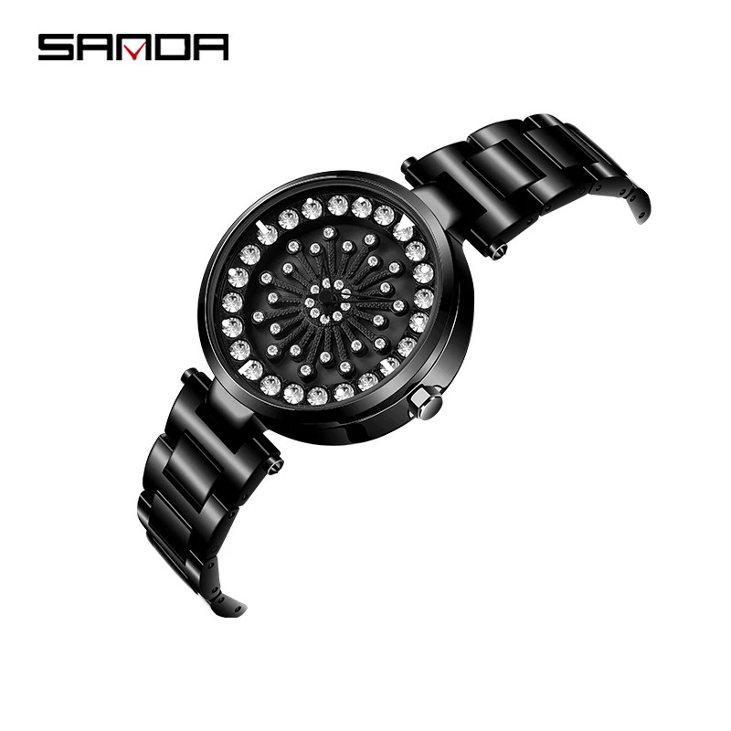 black Sanda, женские кварцевые часы, креативный циферблат, разноцветные, модные часы, женские часы, подарок на день Святого Валентина, женские часы - Цвет: black