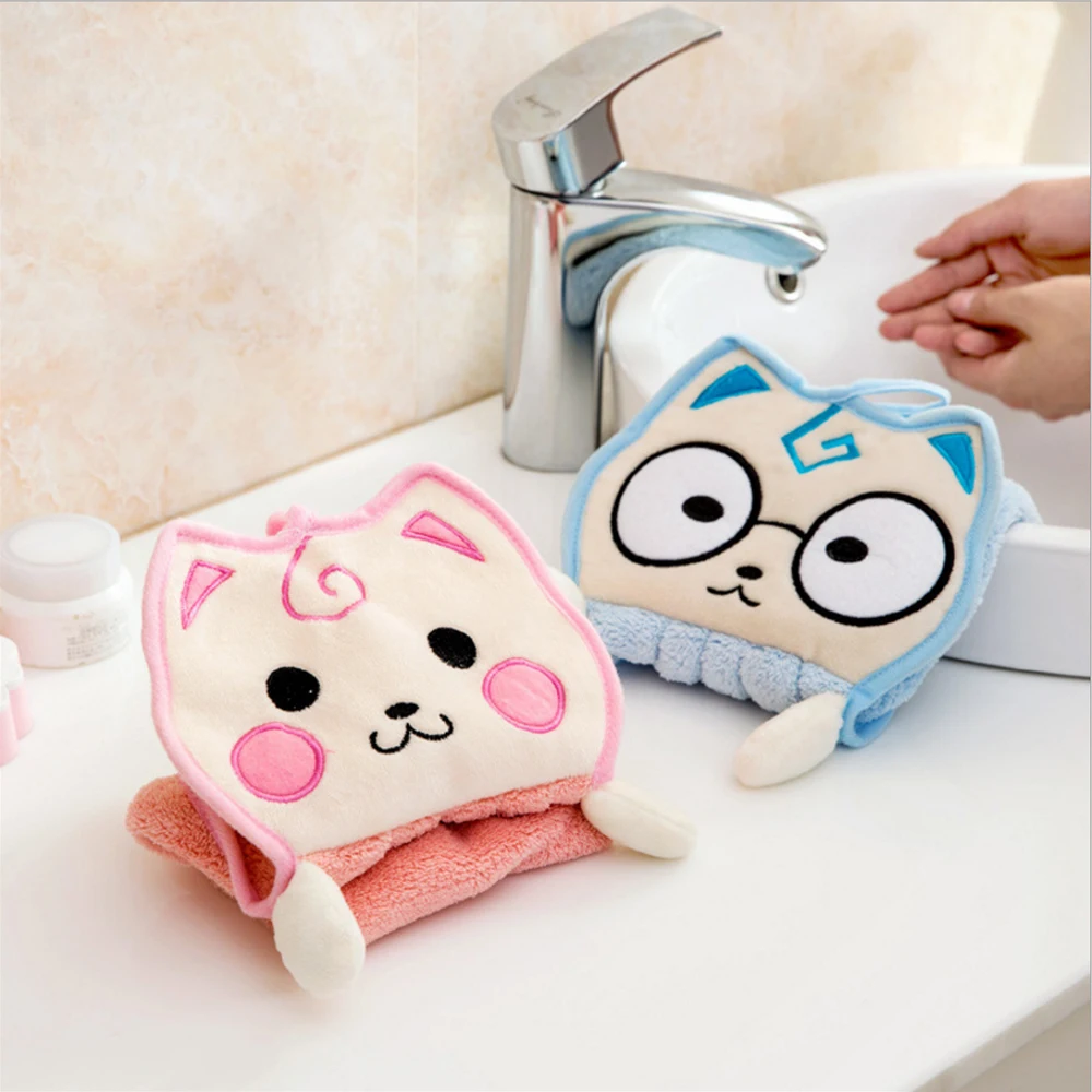 Водопоглощающая ткань может быть подвешена Dishcloths платок милый мультфильм кошка карамельного цвета подвесные полотенца для рук полиэстер