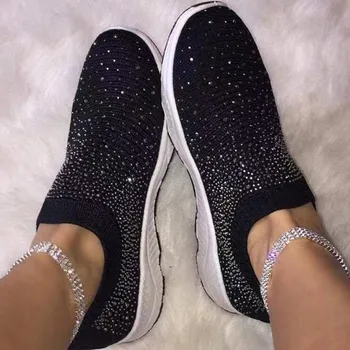 

Brand Women's Ladies Ankle Shoes Woman Flat Loafers Crystal Fashion Bling Sneakers Casual Ladies Slip on Breathable Casual Shoes