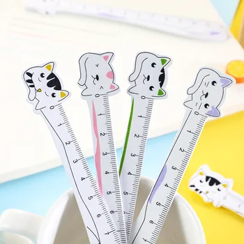 

60 pcs/lot Wooden Cat Ruler Creative 12 cm Measuring Straight Rulers Drawing Tool Promotional Stationery gift school supplies