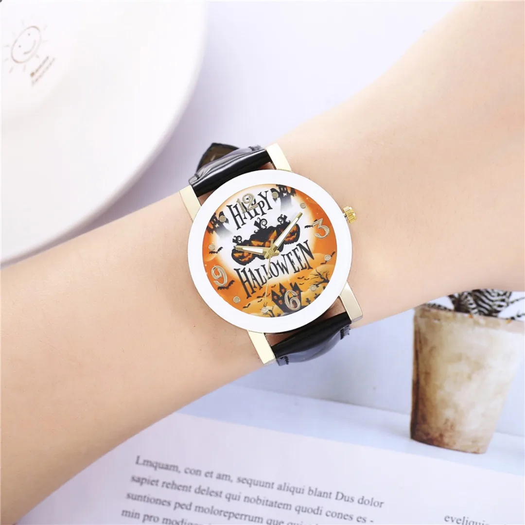 

Pumpkin Witch Castle Quartz Watch Clock Arabic Numerals Digital Watch Imitation Leather Wristwatches For Ladies Girls Montre