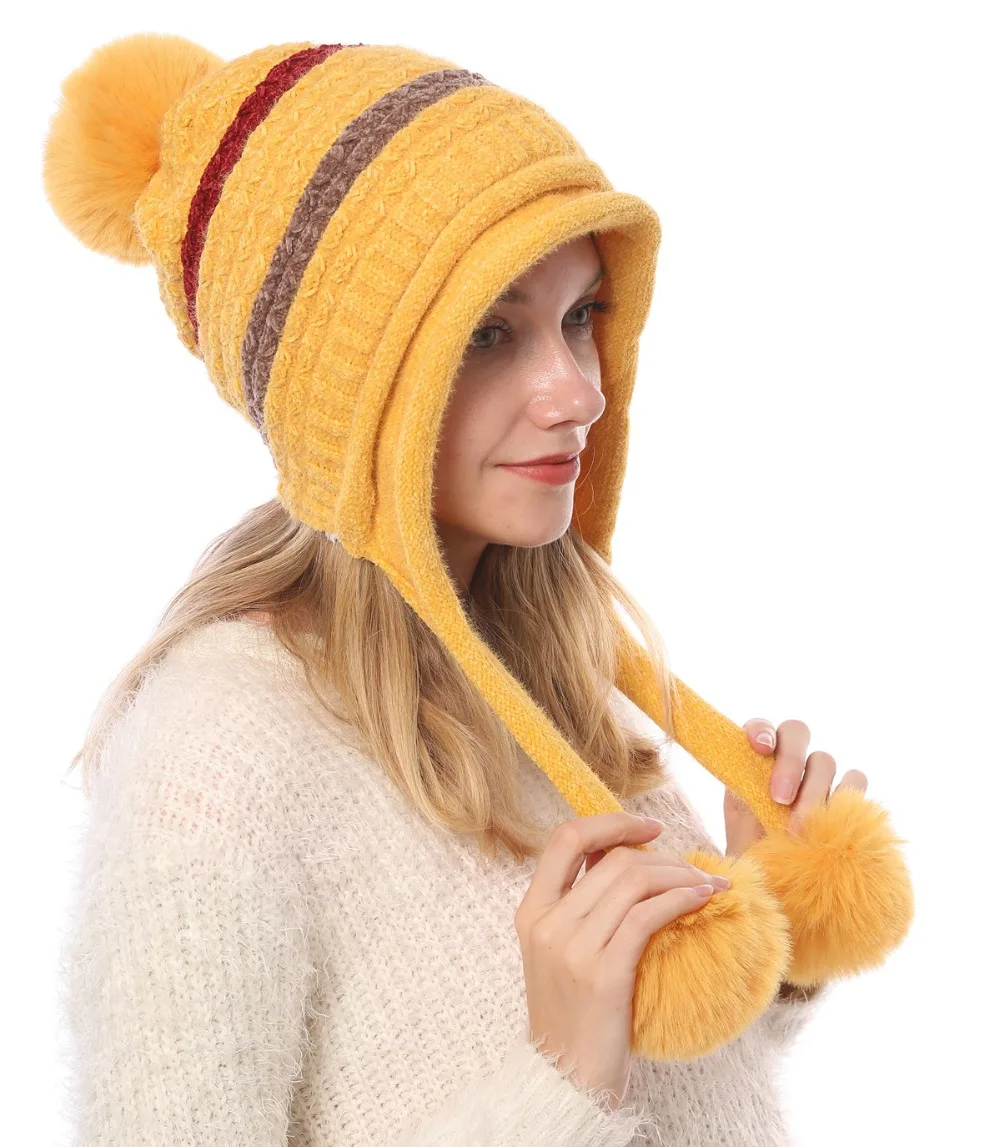 Зимние шапки для женщин, Шапка-бини Skullies Bonnets для девочек, зимняя однотонная Вязаная Шапка-бини с помпоном, теплая шапка invierno тюрбан