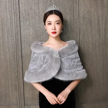 

Estola De Pele Falso Women Bolero Bride's Wedding Shawl Autumn Winter Korean Version Dress Cheongsam Medium Print Warm Large