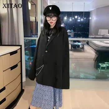 

XITAO Original Design Solid Women Loose Pocket Chain Fashion Temperament Single Breated 2020 Spring Summer New Blazer DMY4522