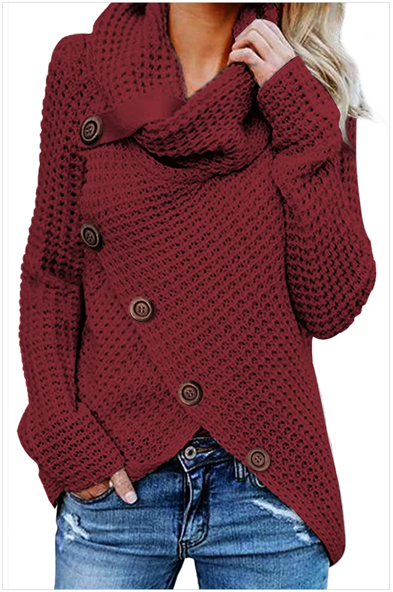 Button Turtleneck Sweaters Women Long Sleeve Irregular Winter Clothes Women Casual Ladies Female Pollovers Women Clothing 2019 (2)